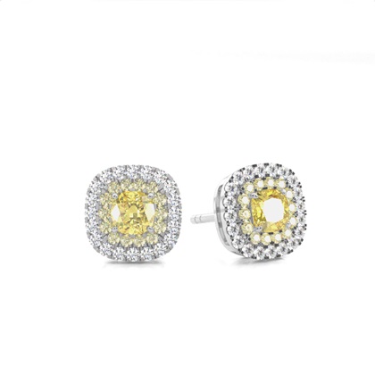 White Gold Yellow Diamond Halo Earring