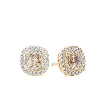 White Gold Champagne Diamond Halo Earring
