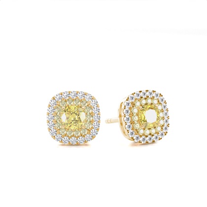 White Gold Yellow Diamond Halo Earring