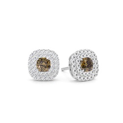 White Gold Champagne Diamond Halo Earring