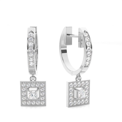 White Gold Round Diamond Hoop Earrings