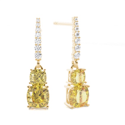 Cushion Yellow Gold Drop Diamond Earrings