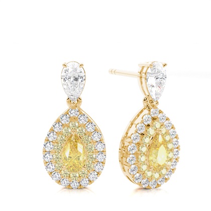 Pear Yellow Gold Drop Diamond Earrings