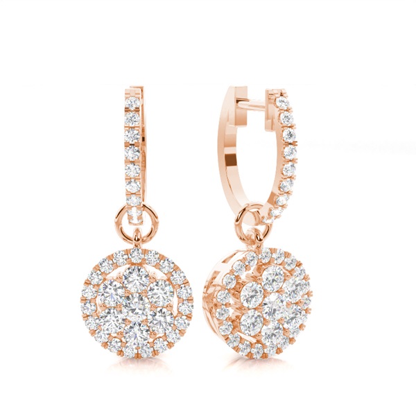 Round Cluster Hoop Diamond Earrings