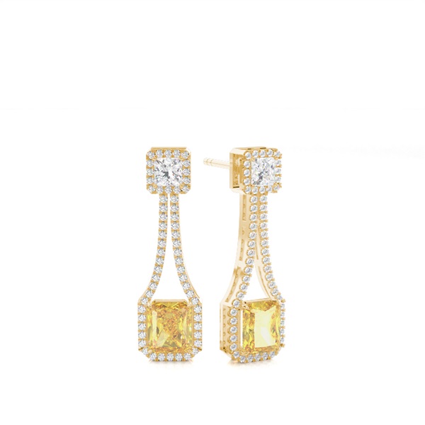 Yellow Diamond Halo Drop Earring