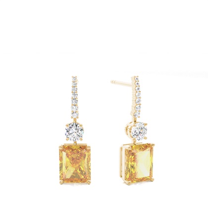 Radiant Yellow Gold Drop Diamond Earrings