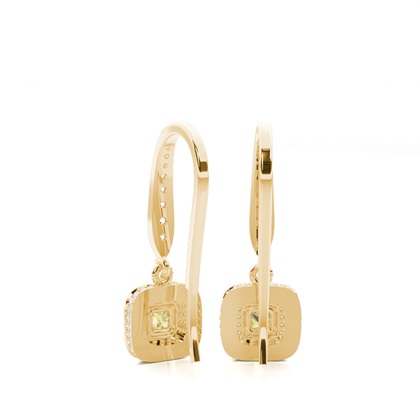 Cushion Yellow Gold Diamond Earrings