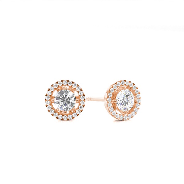 Center Prong Round Diamond Halo Earring