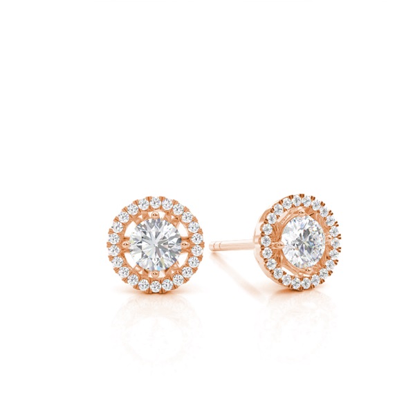 Center Prong Round Moissanite Halo Earring