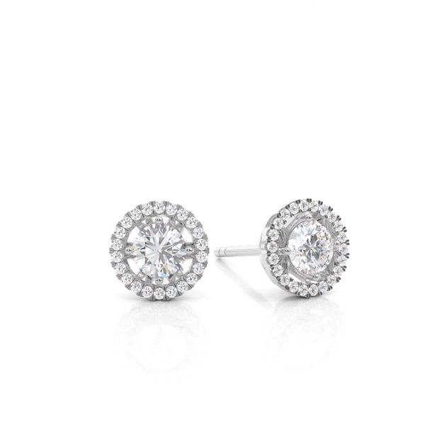 Center Prong Round Moissanite Halo Earring