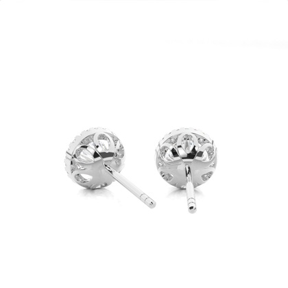 Center Prong Round Diamond Halo Earrings