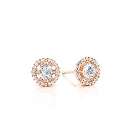 Center Prong Round Moissanite Halo Earring