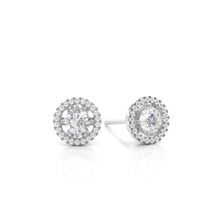 Center Prong Round Moissanite Halo Earring