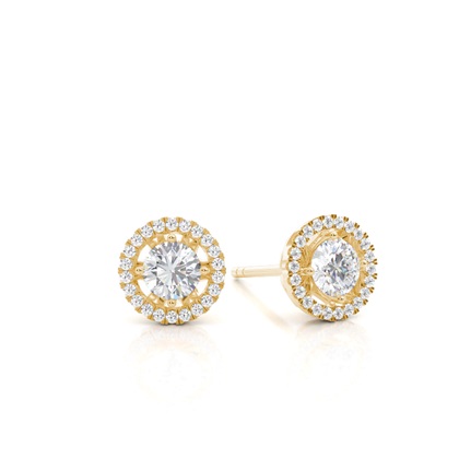 Center Prong Round Moissanite Halo Earring