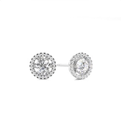 Center Prong Round Diamond Halo Earrings