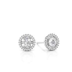 Center Prong Round Moissanite Halo Earring