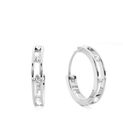 White Gold Round Diamond Hoop Earrings