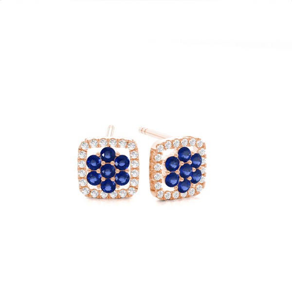Round Stud Blue Sapphire Cluster Earrings