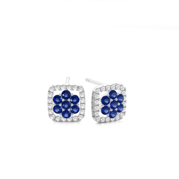 Round Stud Blue Sapphire Cluster Earrings