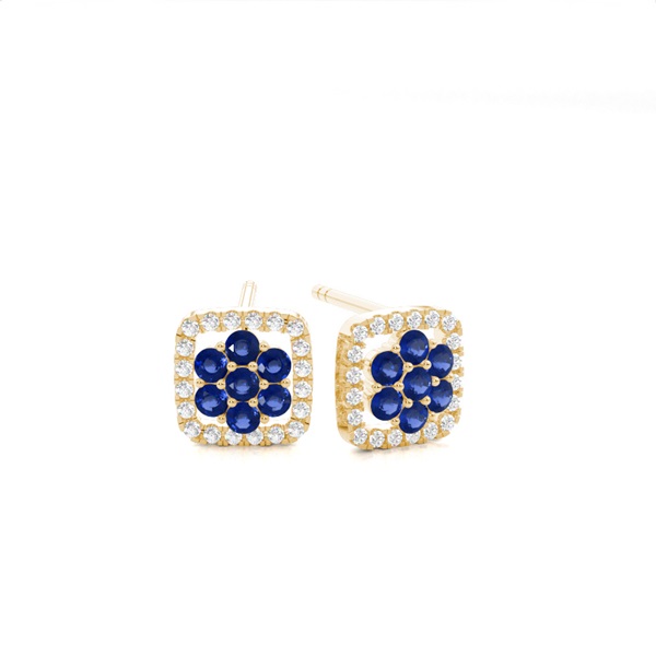 Round Stud Blue Sapphire Cluster Earrings
