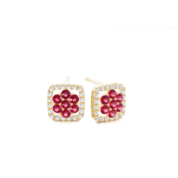 Round Stud Ruby Cluster Earrings
