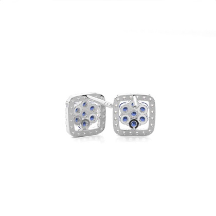 Round Stud Blue Sapphire Cluster Earrings