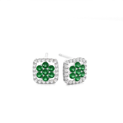 Round Stud Emerald Cluster Earrings