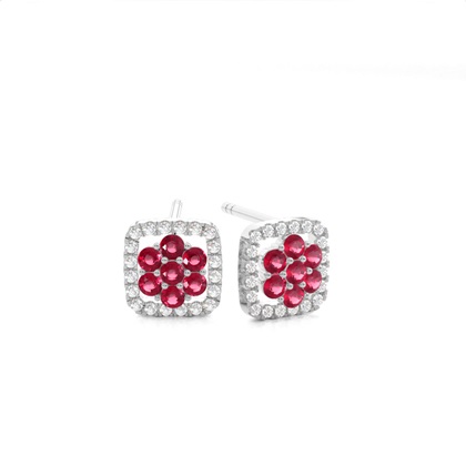 Round Stud Ruby Cluster Earrings