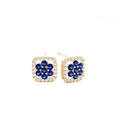 Round Stud Blue Sapphire Cluster Earrings