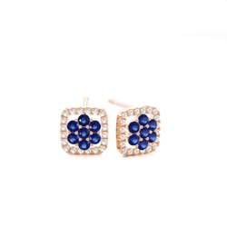 Round Stud Blue Sapphire Cluster Earrings