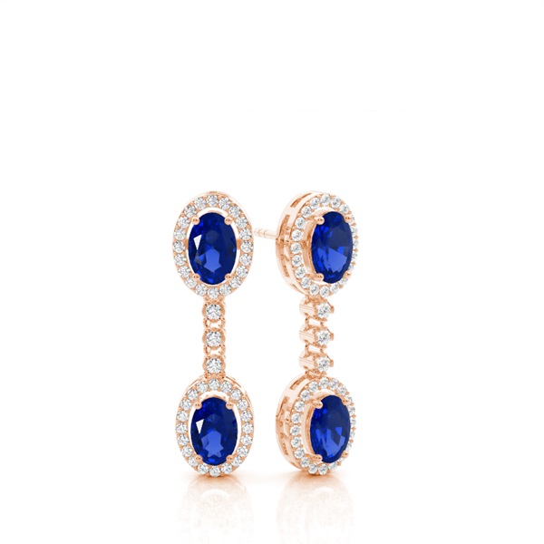 Oval Blue Sapphire Drop Diamond Earrings