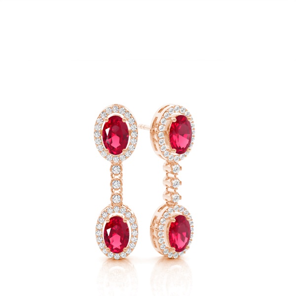 Oval Ruby Drop Diamond Earrings