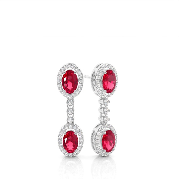 Oval Ruby Drop Diamond Earrings