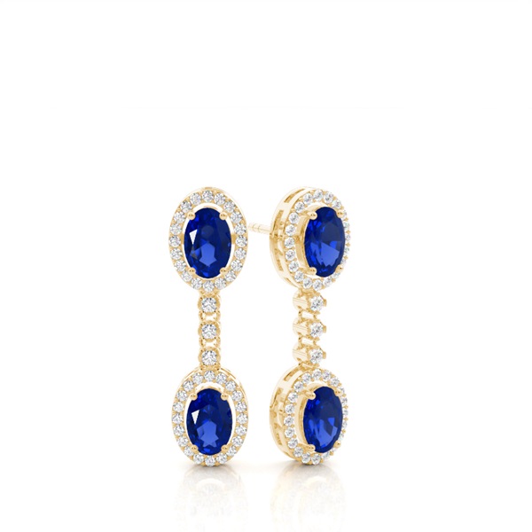 Oval Blue Sapphire Drop Diamond Earrings