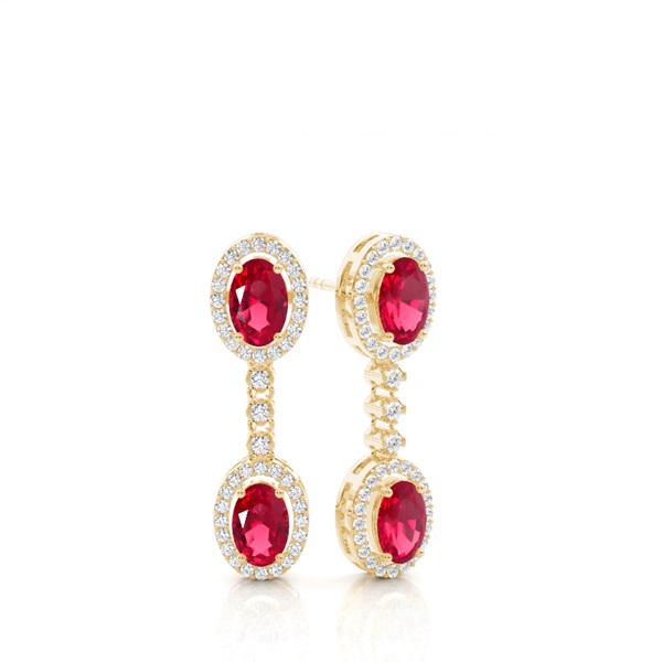 Oval Ruby Drop Diamond Earrings