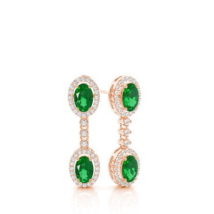 Rose Gold Emerald Diamond Earrings Diamond
