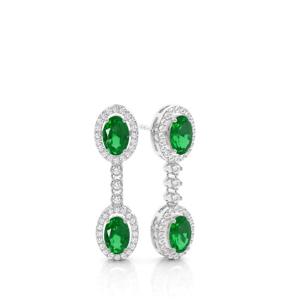 Oval Emerald Drop Diamond Earrings