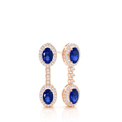 Oval Blue Sapphire Drop Diamond Earrings