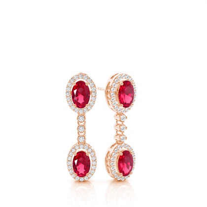 Oval Ruby Drop Diamond Earrings