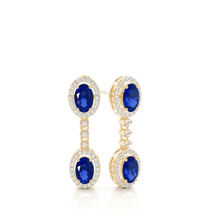 Oval Blue Sapphire Drop Diamond Earrings