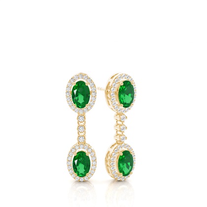 Oval Emerald Drop Diamond Earrings