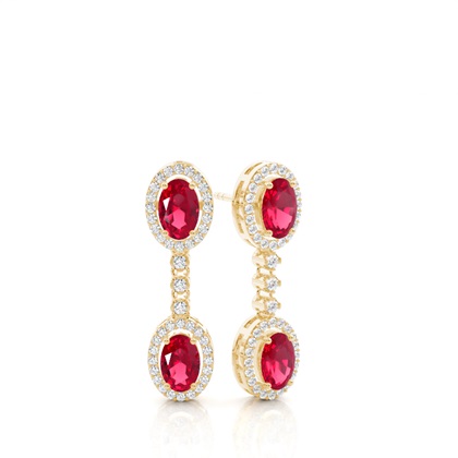Oval Ruby Drop Diamond Earrings