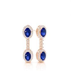 Oval Blue Sapphire Drop Diamond Earrings