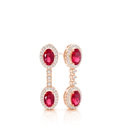 Oval Ruby Drop Diamond Earrings