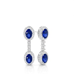 Oval Blue Sapphire Drop Diamond Earrings