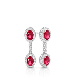 Oval Ruby Drop Diamond Earrings