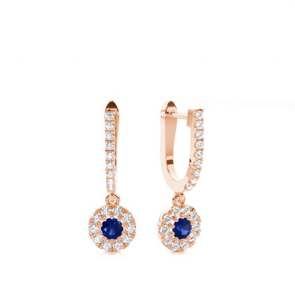Blue Sapphire stone Round Diamond Hoop Earring
