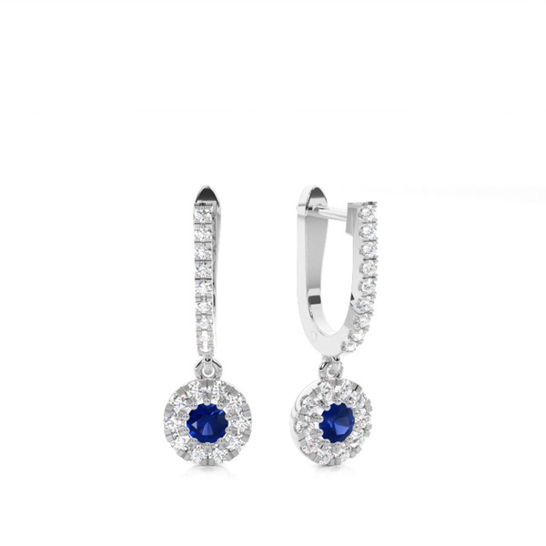 Blue Sapphire stone Round Diamond Hoop Earring