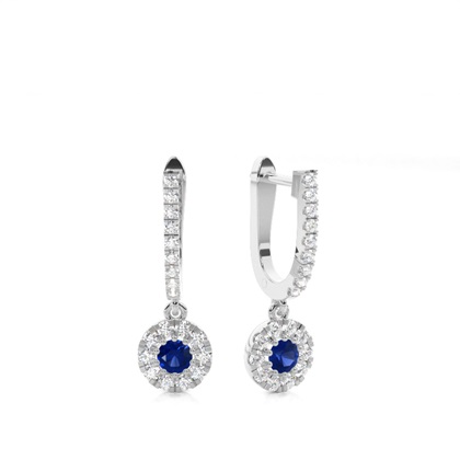 Blue Sapphire stone Round Diamond Hoop Earring