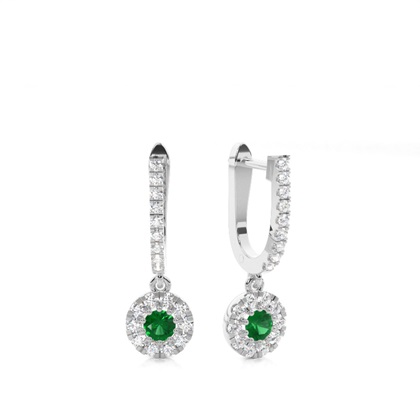 Emerald stone Round Diamond Hoop Earring